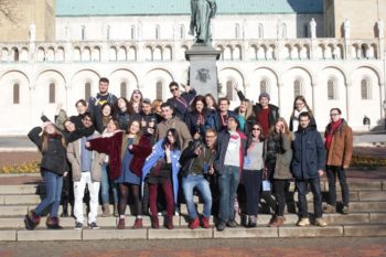 Group picture in front of the Cathedral of Pécs.