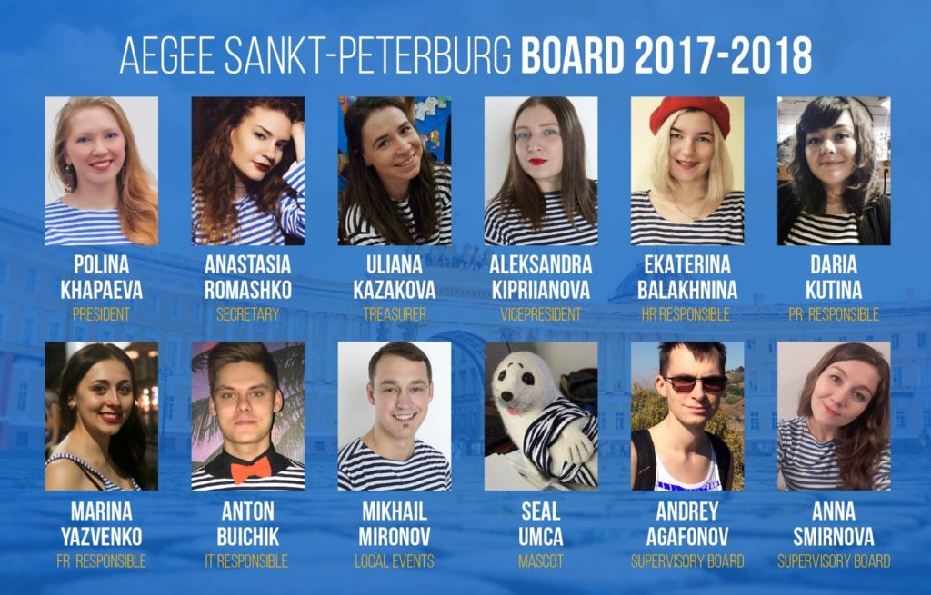 The current board of AEGEE-Sankt-Peterburg.