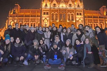 The group in front of the Hungarian parliament in Budapest.