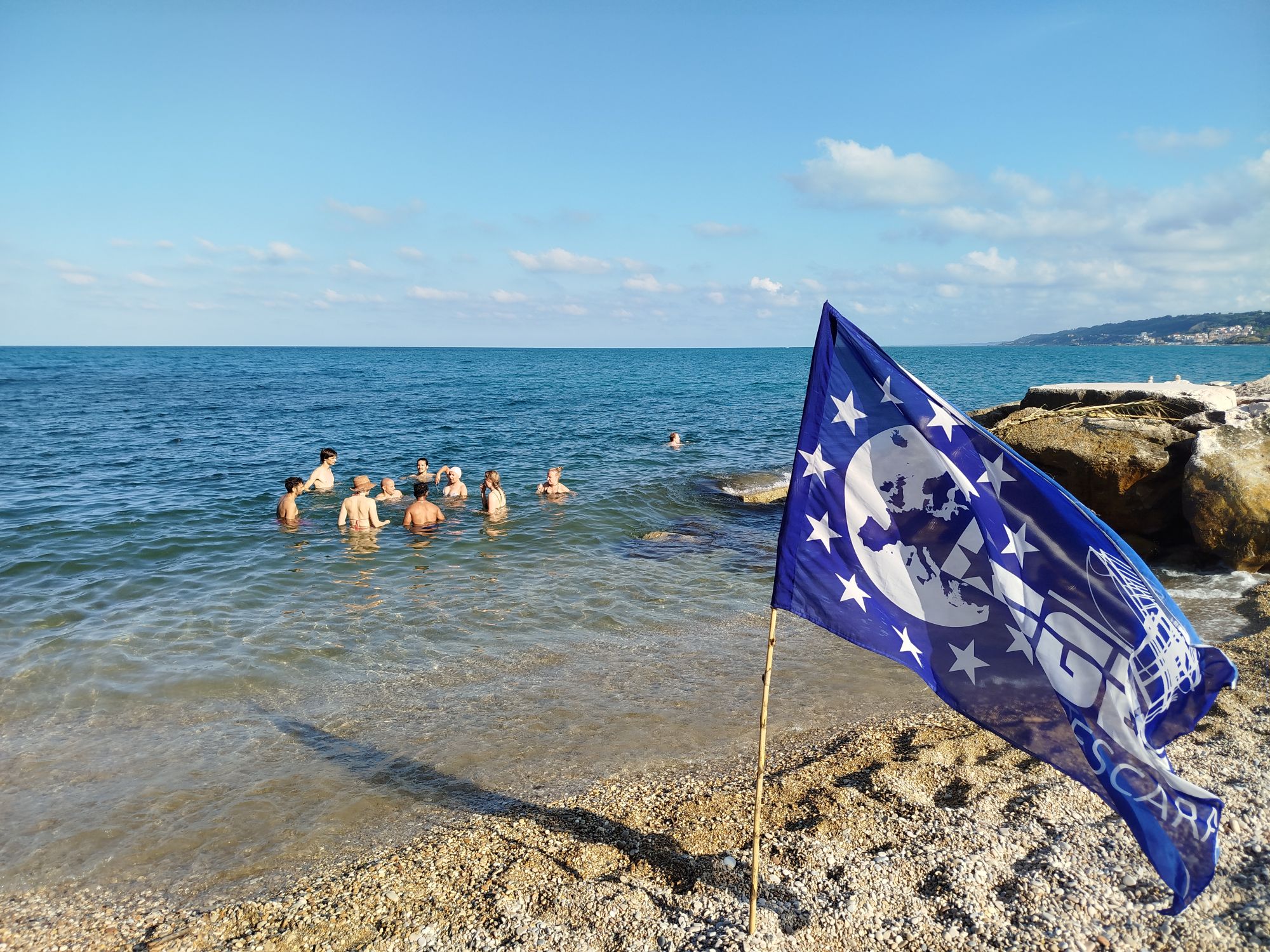 Swimming with flag!